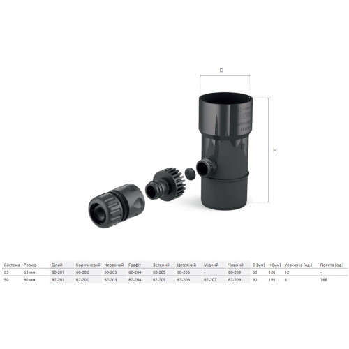 Заборник дождевой воды BRYZA 90 мм / графитовый