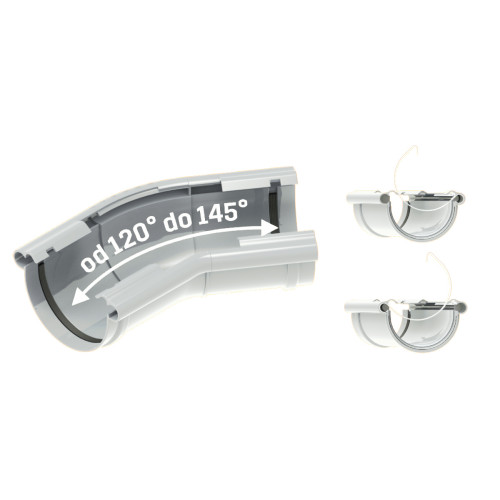 Кут ринви регульований (універсальний) зовнішньо-внутрішній 120-145° KROP 130мм / білий