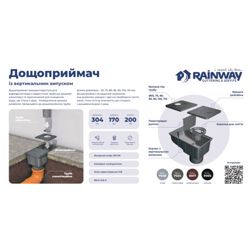 Дощоприймач чорний  50-110 мм RainWay